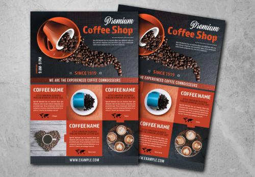 Coffee Shop Flyer Layout with Red Accents - 241792448