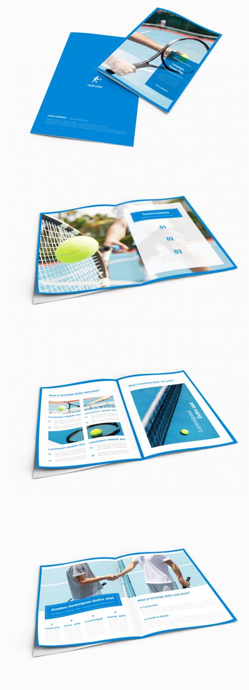 Tennis-Themed Brochure Layout with Blue Accents - 242383288