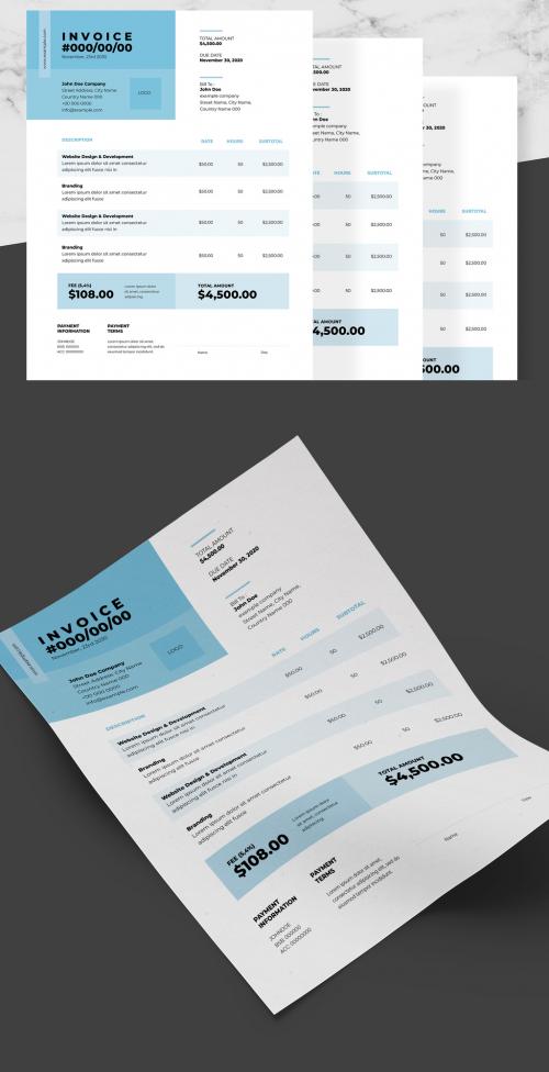 Business Invoice Layout with Blue and Black Accents - 242506880