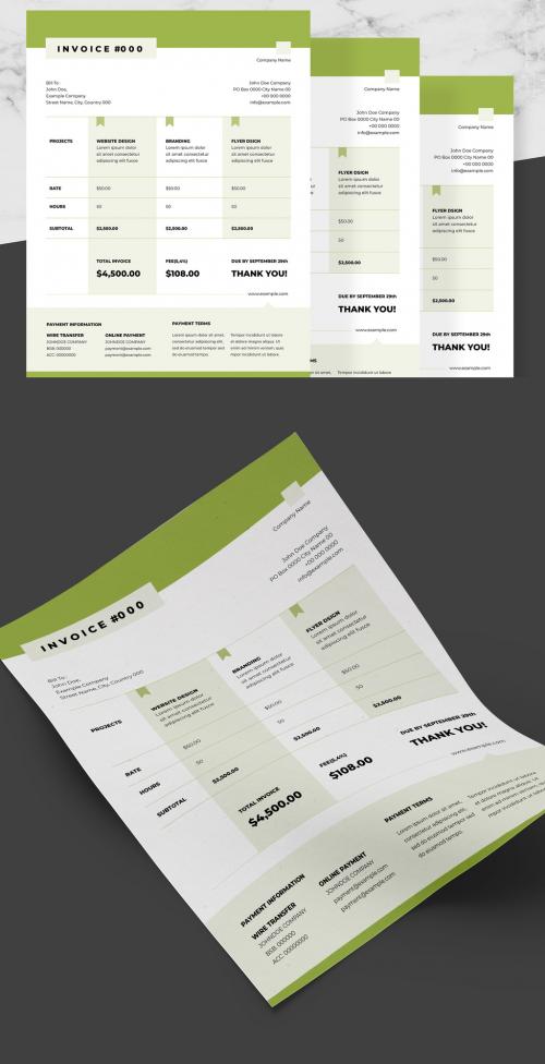 Business Invoice Layout with Green and Black Accents - 242506885