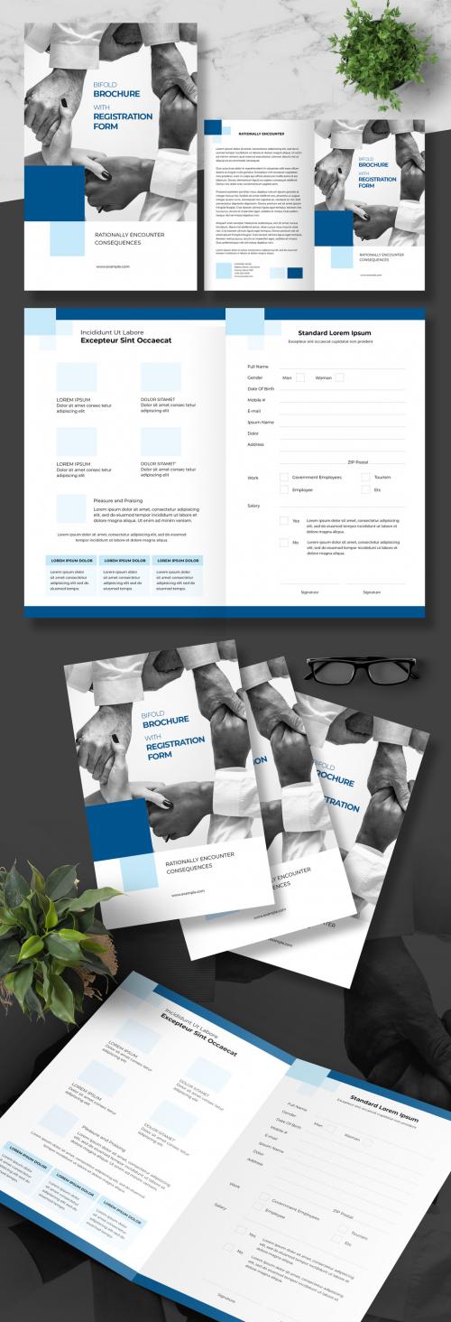 Business Brochure and Registration Form Layout with Blue Accents - 242748214