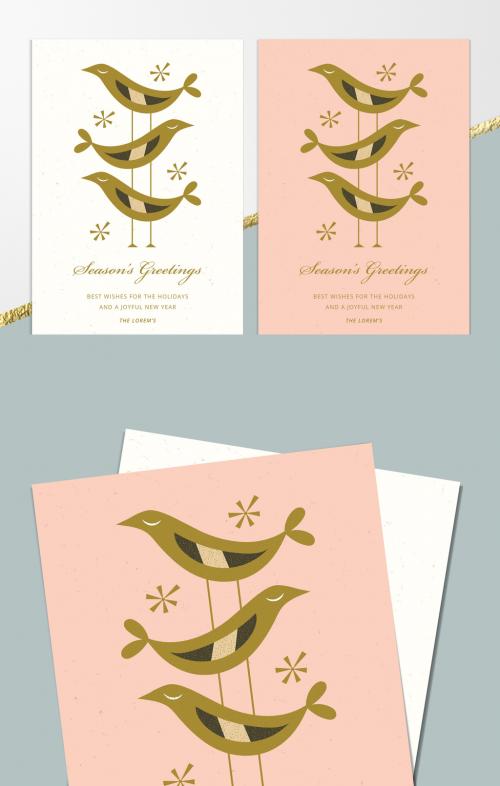 Season's Greetings Card Layout with Birds - 242748319