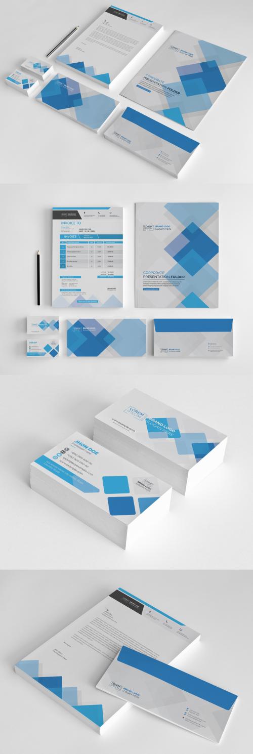 Stationery Set with Blue Square Accents - 242884104