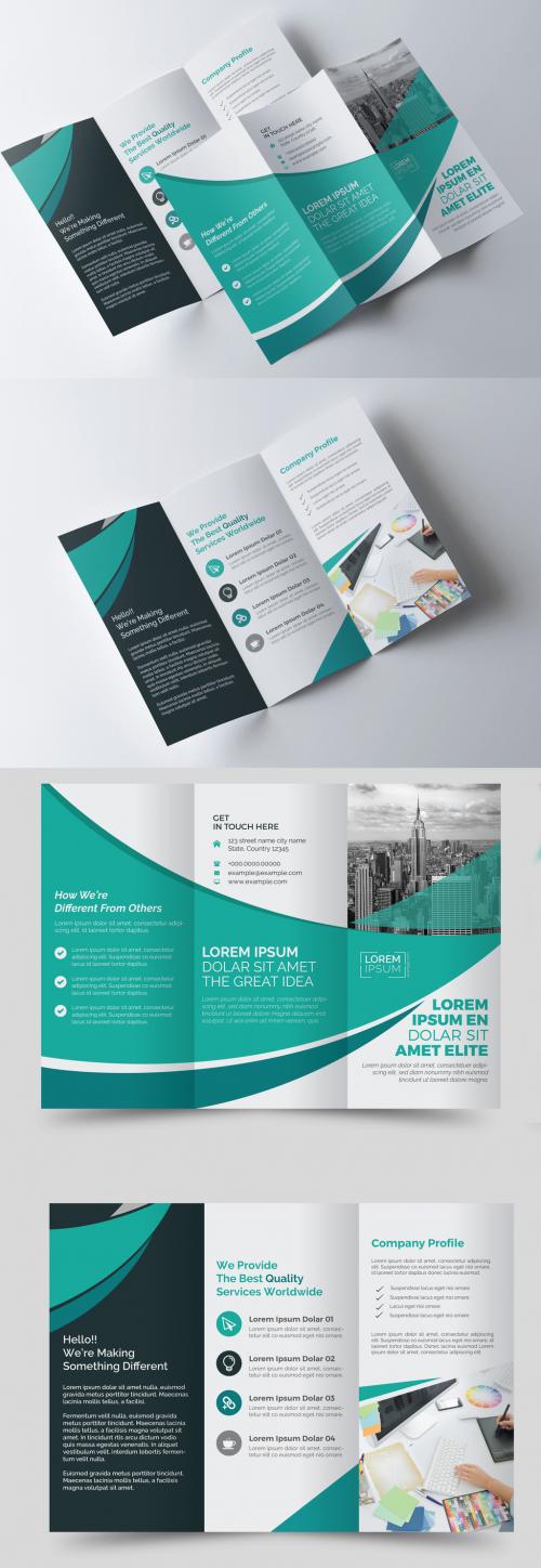 Trifold Brochure Layout with Blue and Green Accents - 242884144