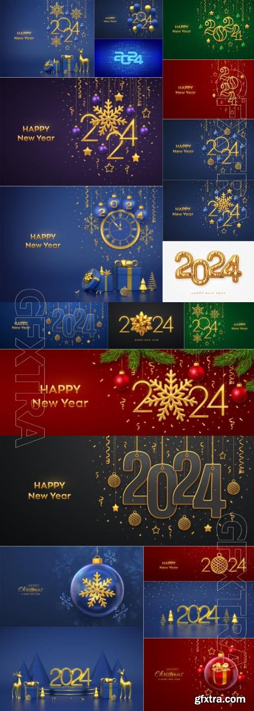 Merry christmas greeting card, Happy new 2024 year vector illustration