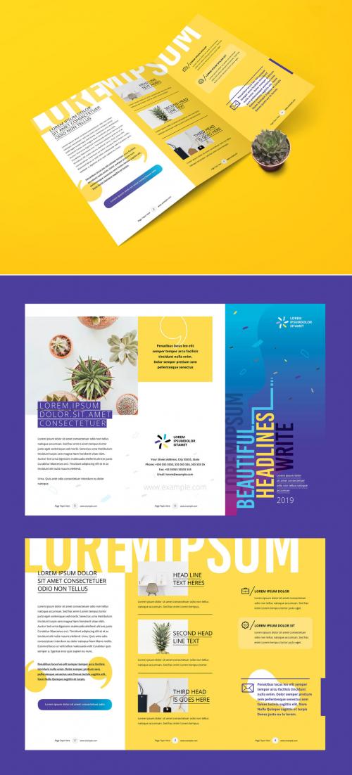 Purple and Yellow Trifold Brochure Layout - 242905426