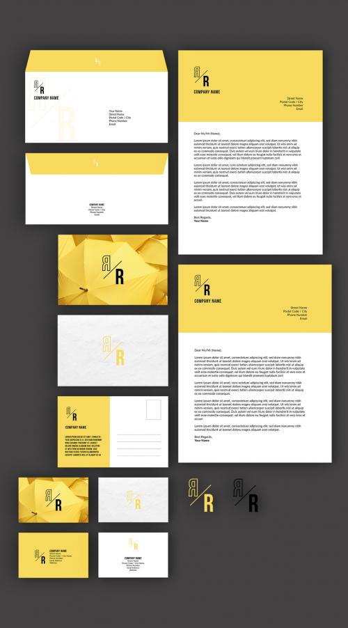 Business Stationary Set with Yellow Accents - 243359175