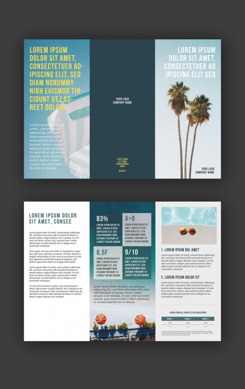 Business Trifold Layout with Photo Placeholders and Blue Accents - 243360173