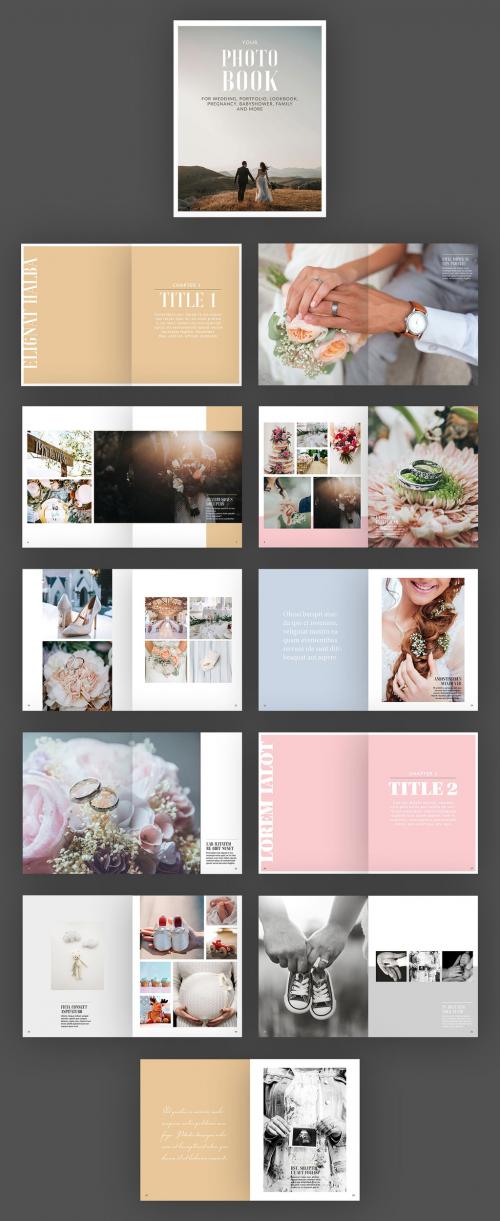 Photo Album Layout with Pink, Blue, and Beige Accents - 243555559