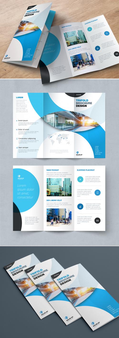 Blue Trifold Brochure Layout with Circles - 243715945