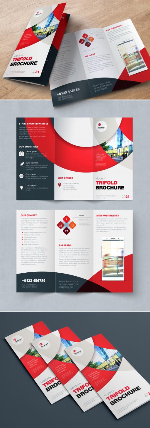 Red Trifold Brochure Layout with Circles - 243716360