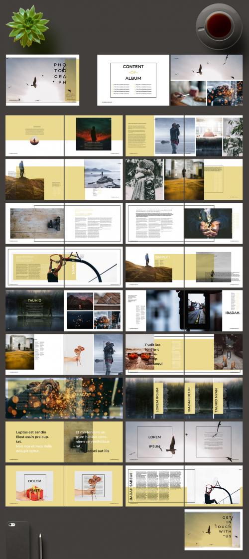 Photo Album Layout With Yellow Accents - 243909323