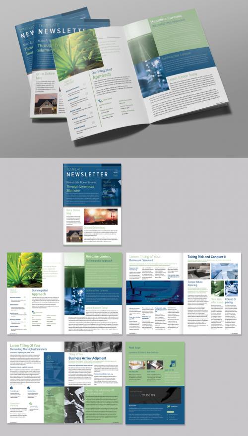 Newsletter Layout with Blue and Green Accents - 244082905