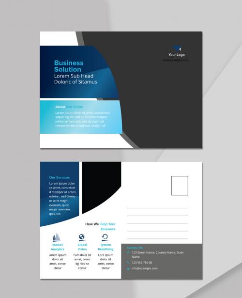 Post Card Layout with Blue Gradient Accents - 244082919