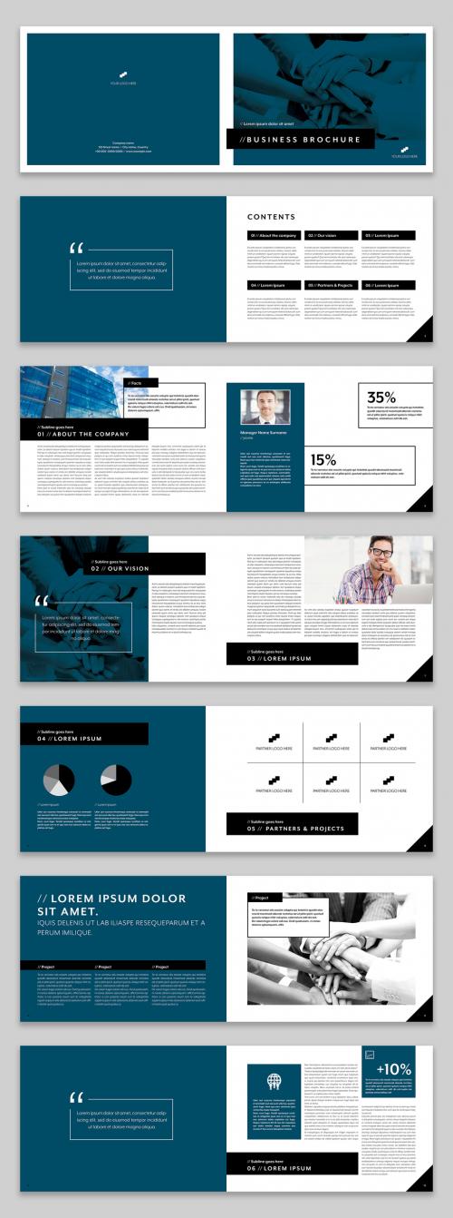 Business Brochure Layout with Blue and Black Accents - 244825827