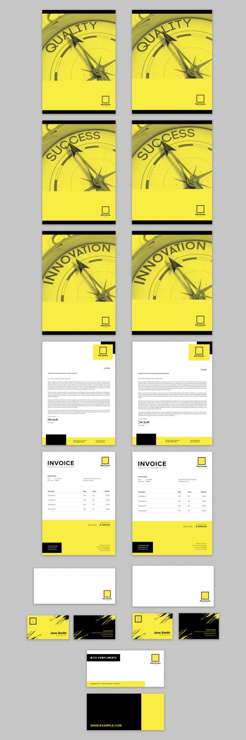 Business Stationery Set with Black and Yellow Accents - 244825869