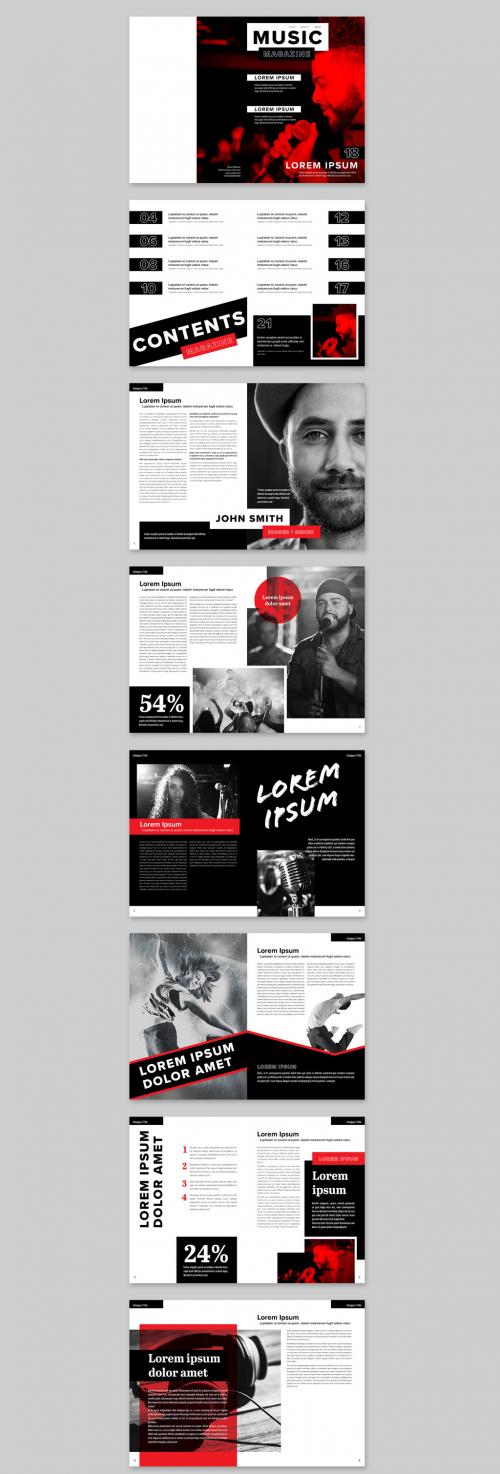 Music Magazine Layout with Red Accents - 244825876