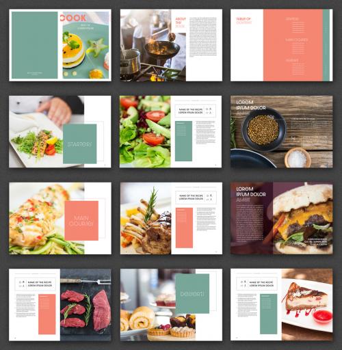 Cookbook Layout with Blue and Coral Accents - 244825924