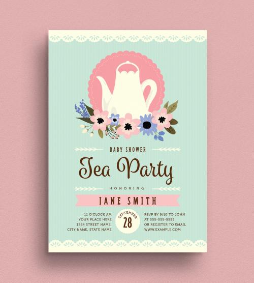 Floral Baby Shower Tea Party Invitation - 245188102