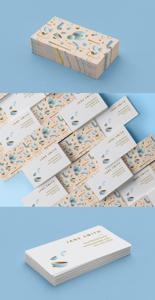 Pastel Business Card Layout with Abstract 3D Patterns - 245212826