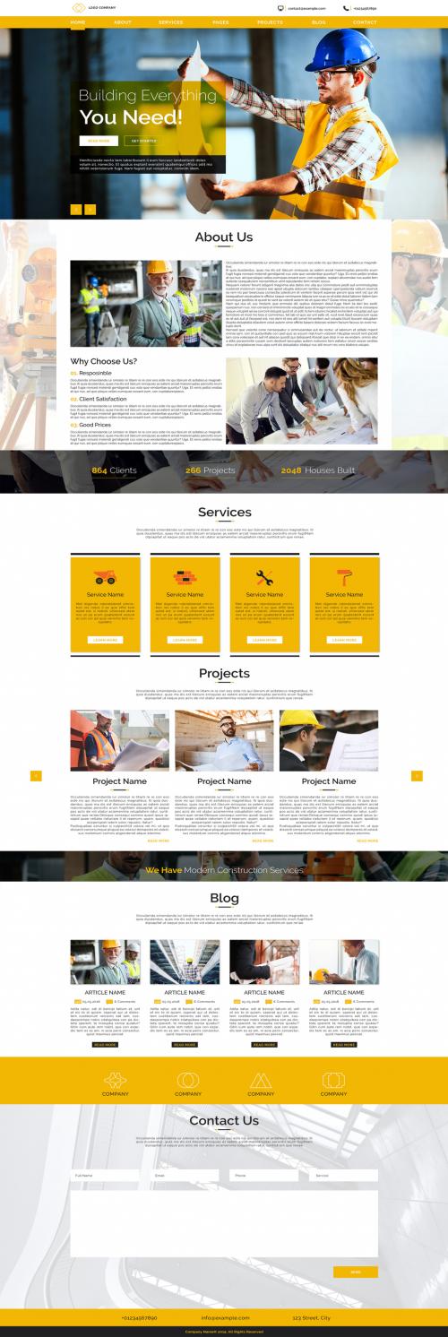 Construction Website Layout with Orange Accents - 245224505