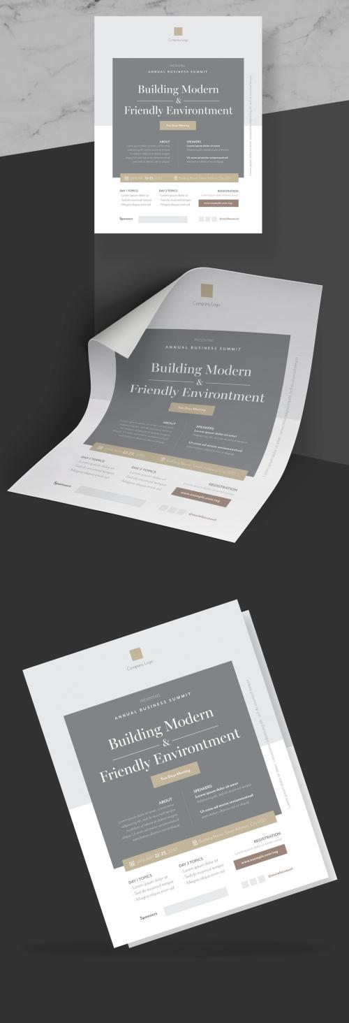 Business Event Flyer Layout with Grey and Gold Accents - 245402079