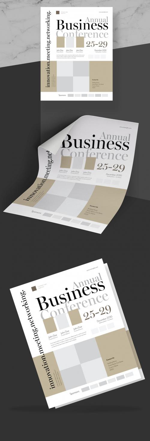 Business Conference Flyer Layout with Gold Accents - 245402149