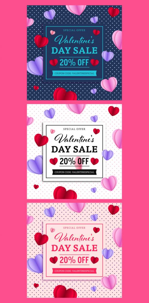 Three Valentine's Day Sale Social Media Post Layouts - 245406942