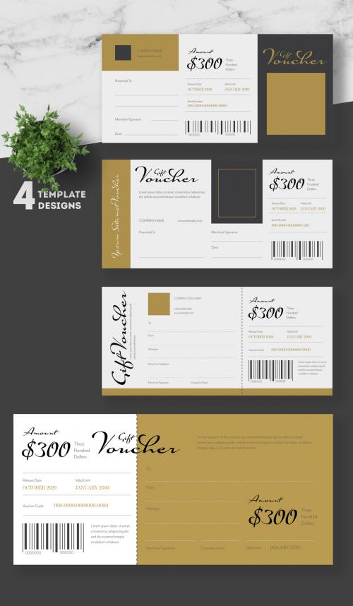 Gift Voucher Layout with Gold Accents - 245410927