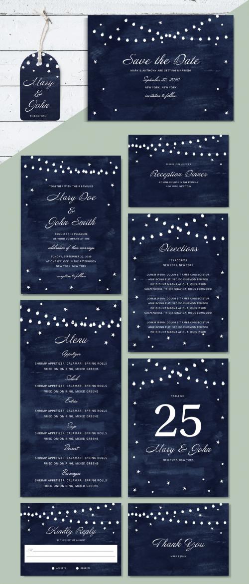 Wedding Invitation Suite with String Lights Illustration - 245980127