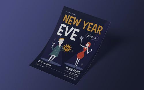 New Year Eve Flyer Mid Century Theme