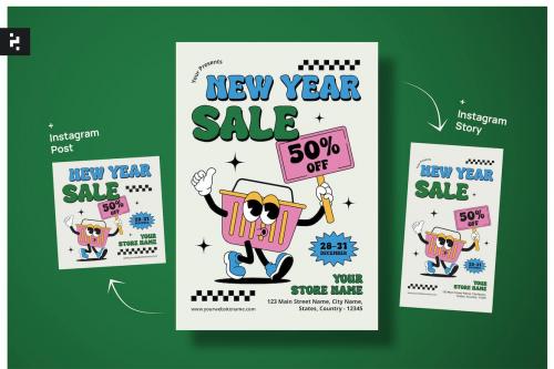 New Year Sale Retro Flyer