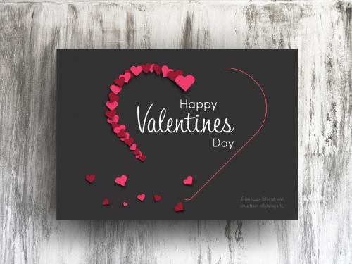 Valentine's Day Card Layout with Dark Background - 246030499