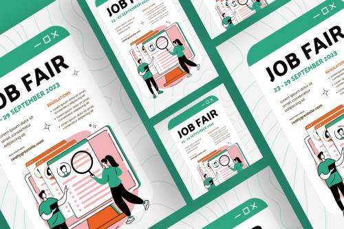 Y2K White Green Job Fair Flyer Template