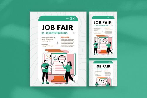 Y2K White Green Job Fair Flyer Template