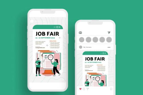 Y2K White Green Job Fair Flyer Template