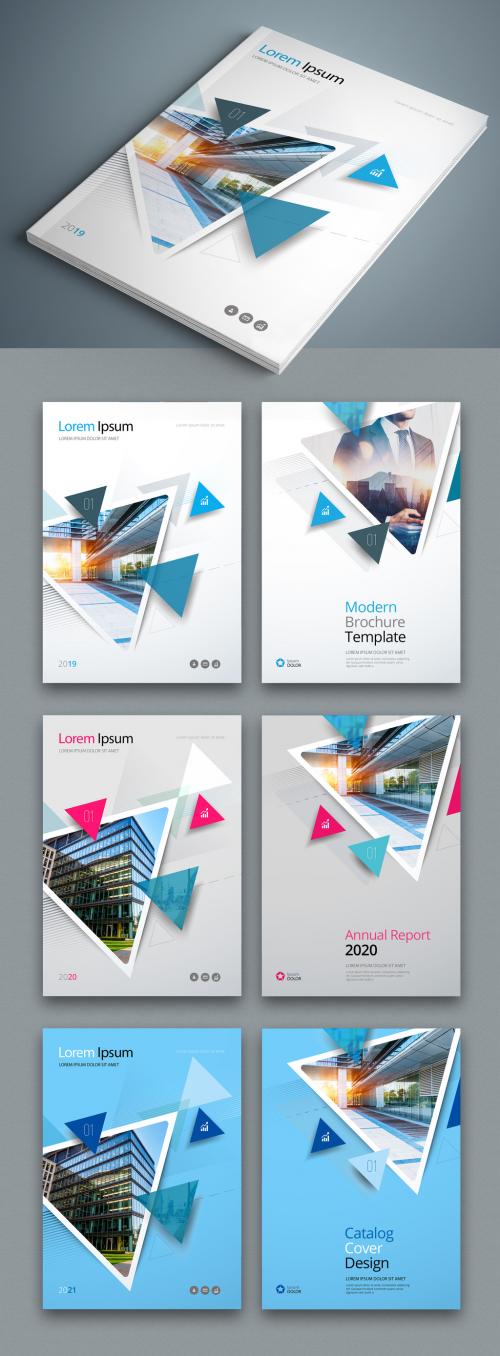 Blue Business Report Cover Layouts with Triangles - 246236804