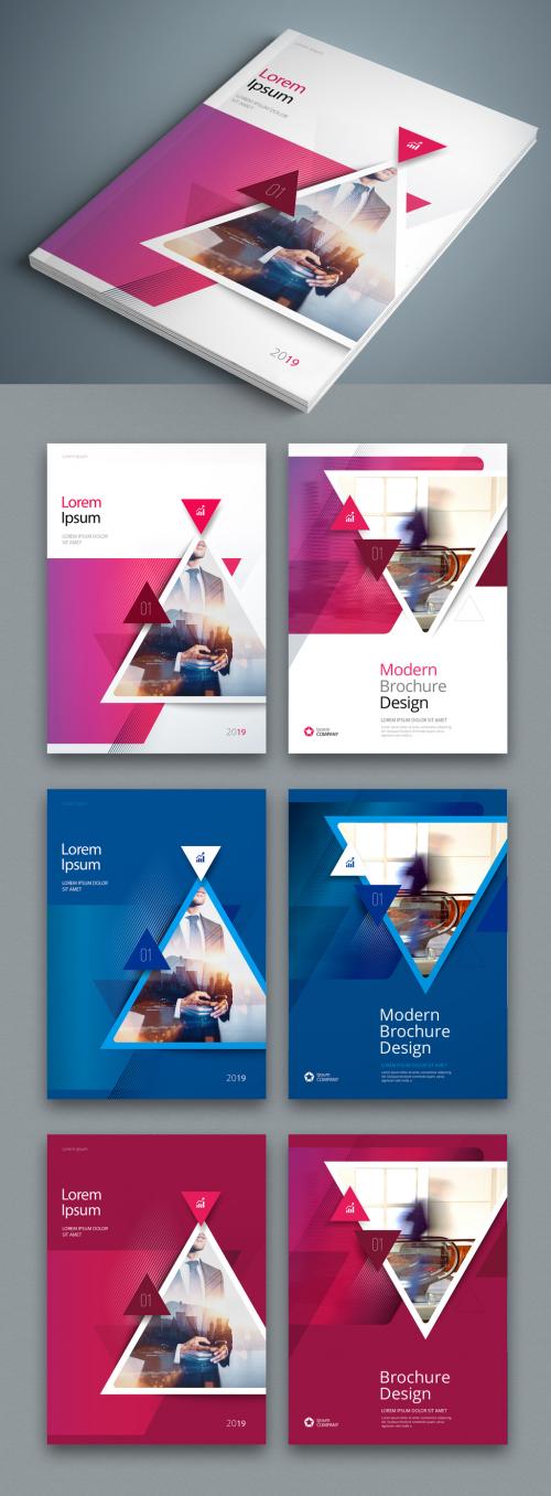 Pink and Blue Business Report Cover Layouts with Triangles - 246236831