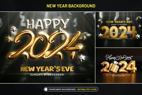 New Year 2024 Background with Stylized 3D Text