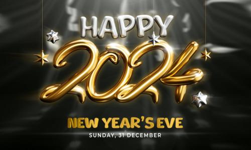 New Year 2024 Background with Stylized 3D Text