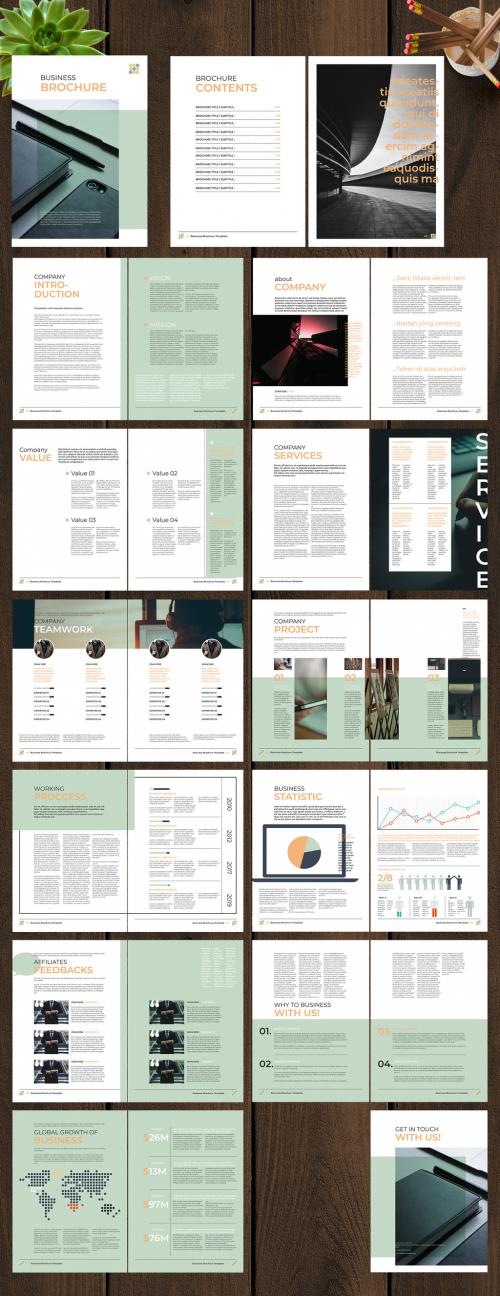 Business Brochure Layout with Green and Orange Accents - 246490262