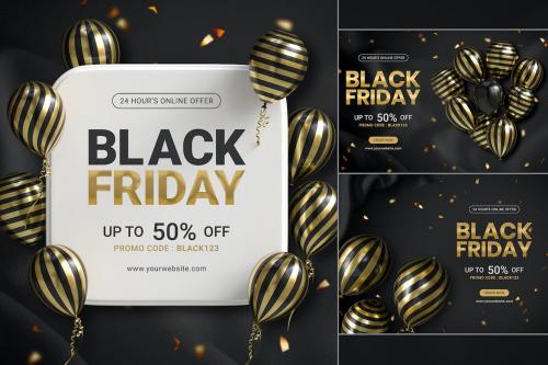 Black Friday Background with Golden Balloons