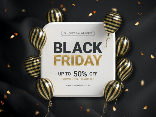 Black Friday Background with Golden Balloons