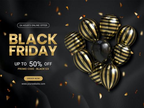Black Friday Background with Golden Balloons