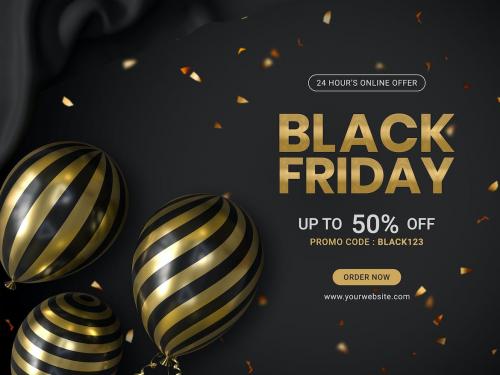 Black Friday Background with Golden Balloons