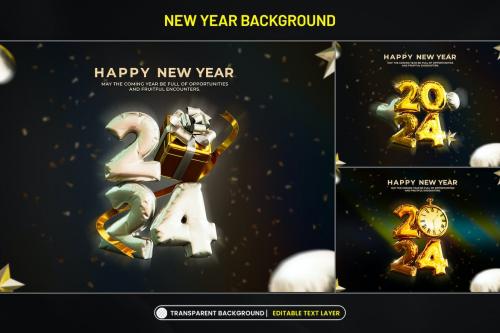 New Year 2024 Background with Stylized 3D Text