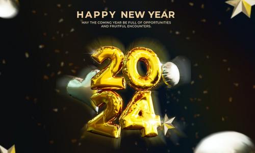 New Year 2024 Background with Stylized 3D Text