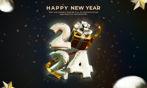 New Year 2024 Background with Stylized 3D Text