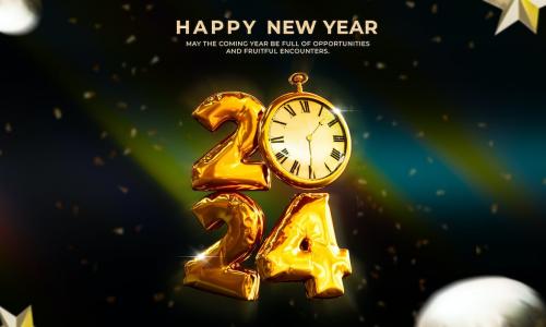 New Year 2024 Background with Stylized 3D Text