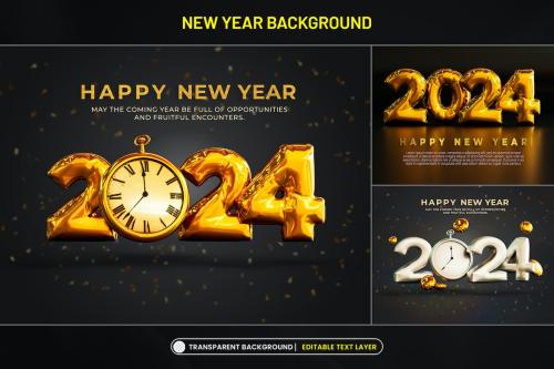 New Year 2024 Background with Stylized 3D Text